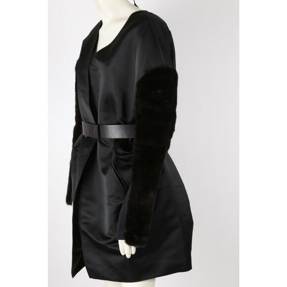 VERA WANG Collection  Mink Fur Sleeves Satin Coat Jacket Size 38 US 4 - Picture 3 of 12